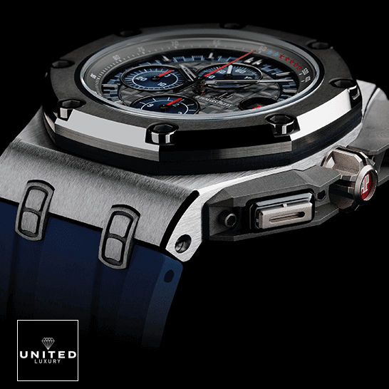 Audemars Piguet Royal Oak Steel Case Blue Rubber Bracelet Replica black background