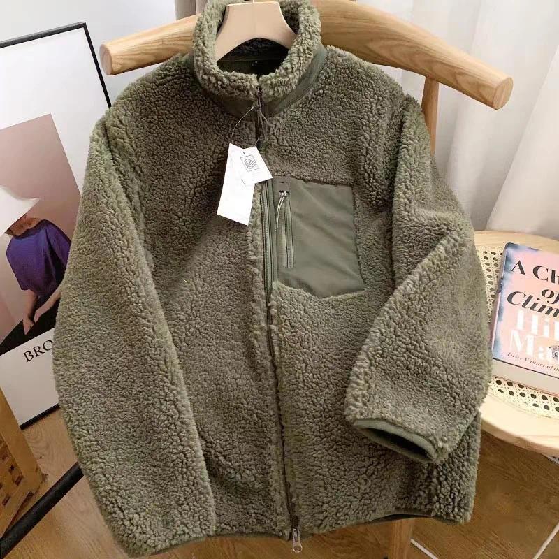 Fashion Lamb Plush Jacket Women's Autumn Winter New Pocket Zipper Long Sleeve Loose Stand Collar Comfort Warm Jacket for Women