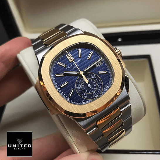Patek Philippe Rose Gold 5980/1AR Replica 2 Patek Philippe Nautilus Blue Dial Gold Bezel Replica in the box