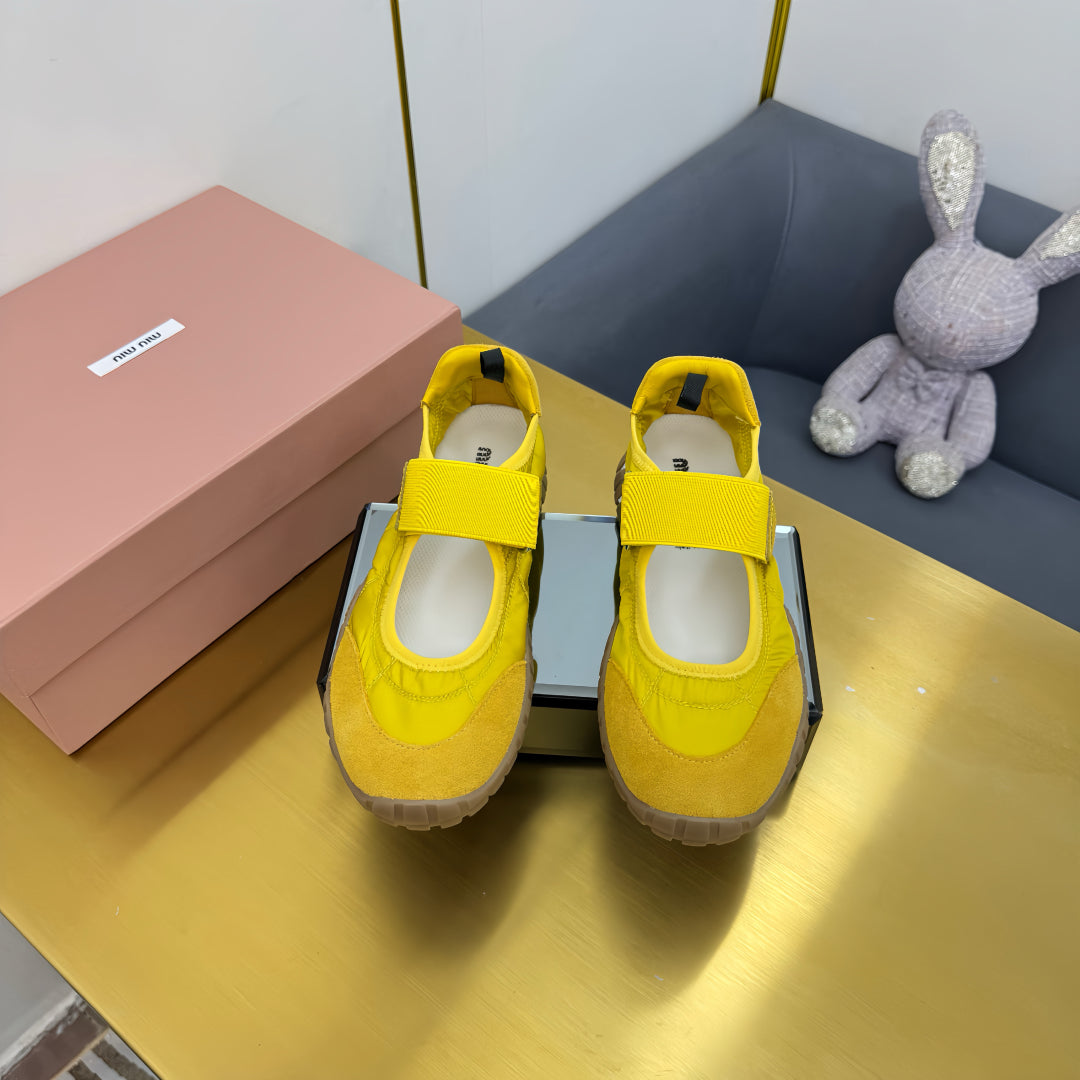 BALLERINAS SHOES IN YELLOW TYRE TECHNICAL FABRIC AND SUEDE、mysite、Cacoeks