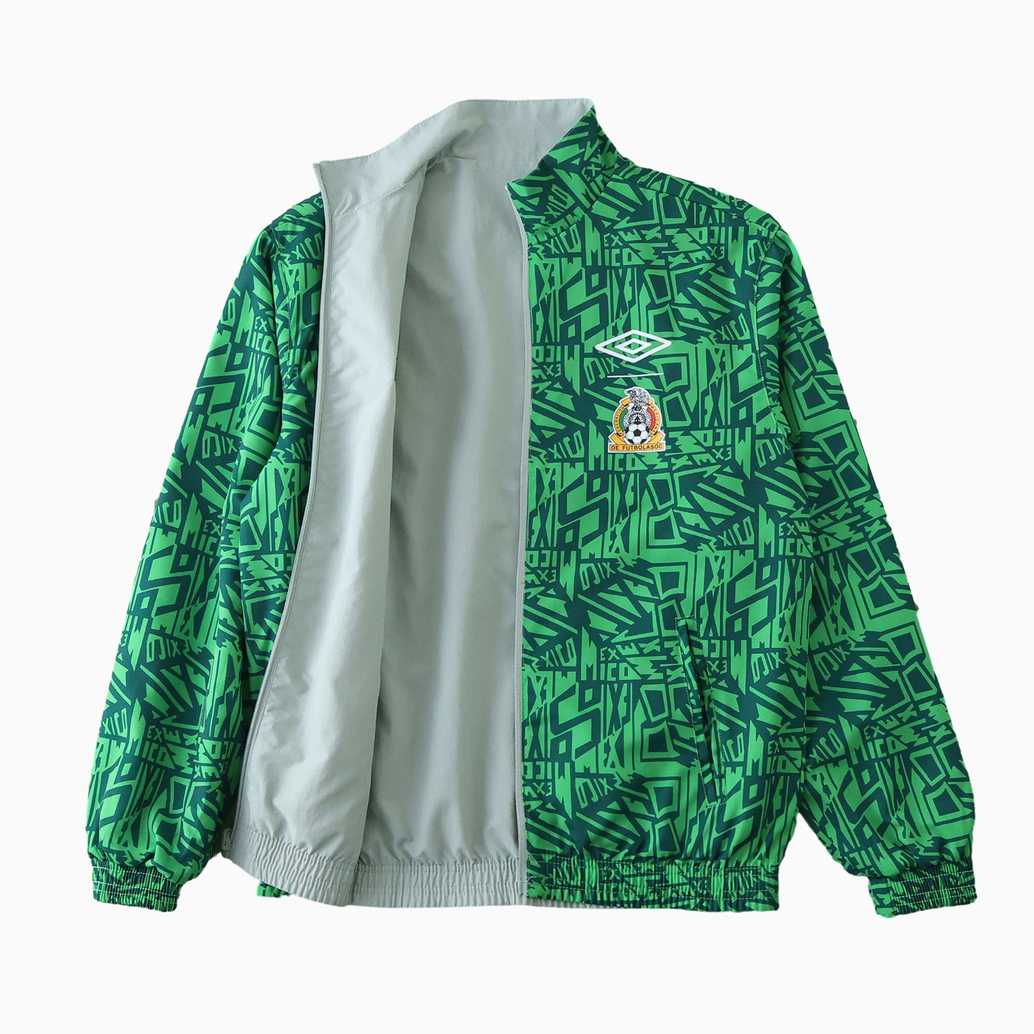 Funinjersey-Retro Mexico 1994 Retro Style Double Sided Reversible Windbreaker - Green & Grey