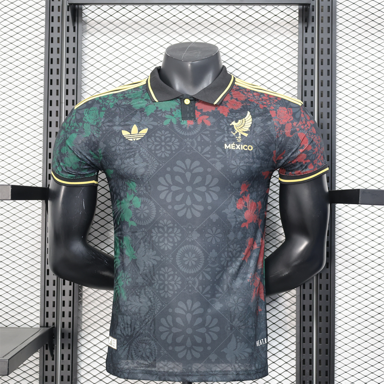 UltraTrikot-Mexico 25-26 Black Polo Jersey with Red and Green Floral Pattern - Player Version