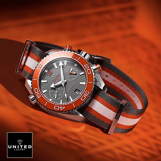 Omega Seamaster Orange Bezel Grey Dial Replica orange background