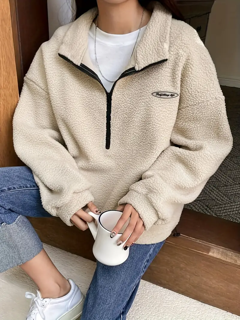   front plush pullover sweatshirt casual long sleeve sweatshirt womens clothing details 0