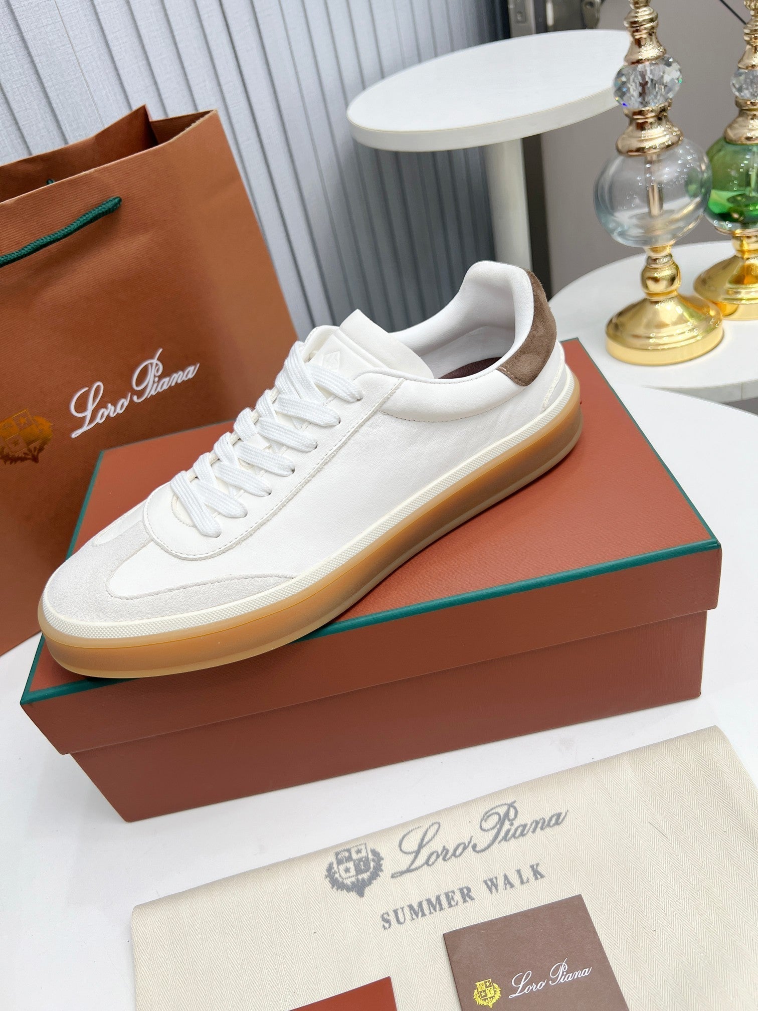 LP TENNIS WALK SNEAKERS WHITE AND LIGHT GRAY CALFSKIN、mysite、Cacoeks