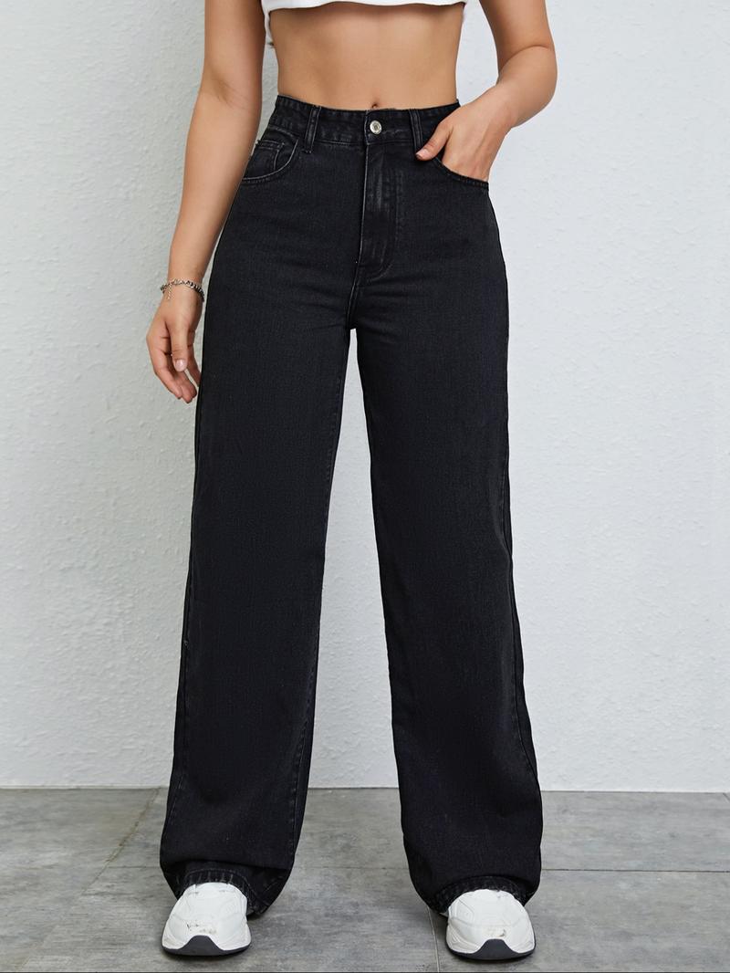 Women's Vintage Style Loose Fit Straight Leg Jeans, Casual Fitted Denim Jeans for Fall & Winter, Classic Boyfriend Look