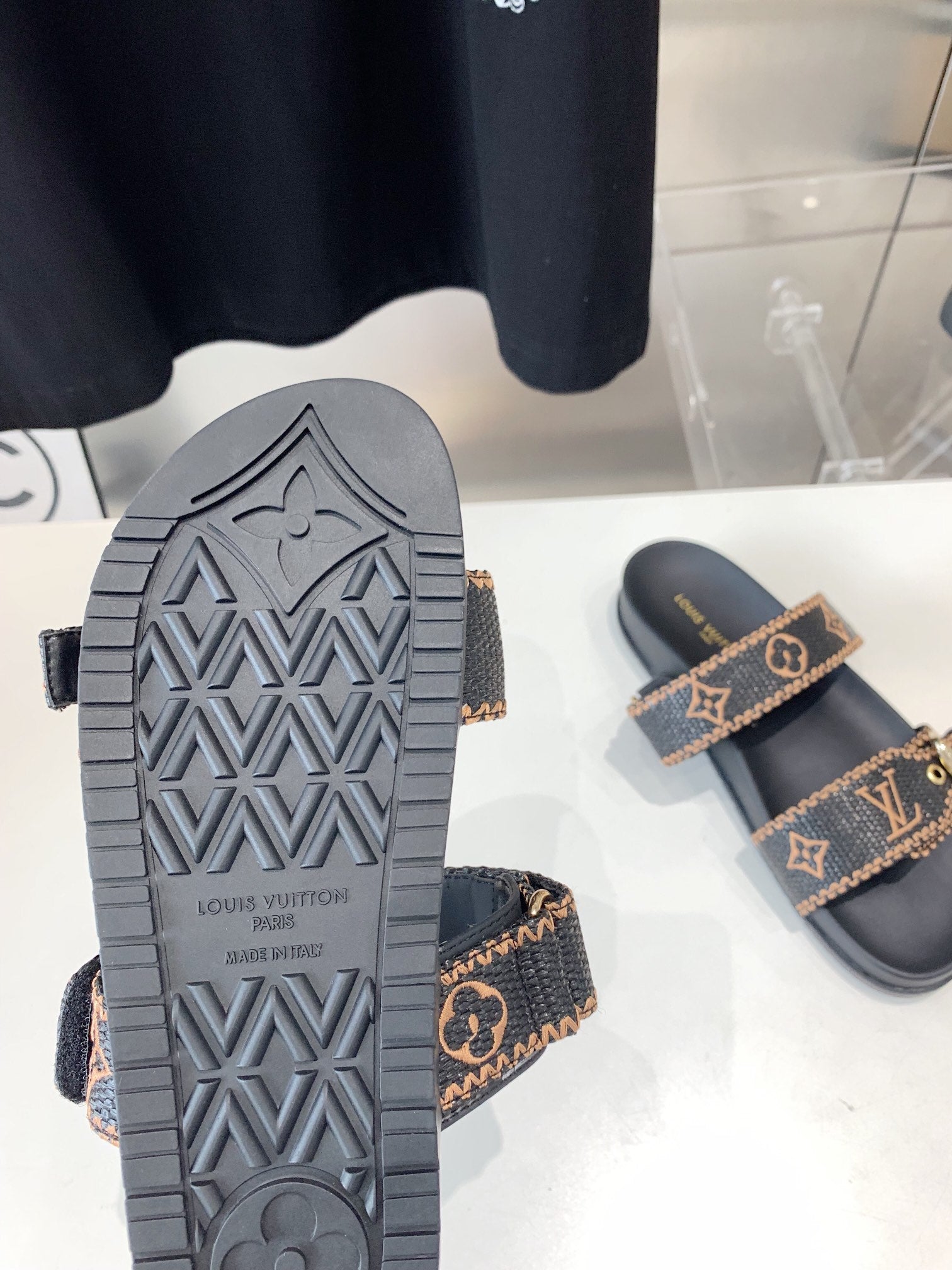 LV WOMEN SUNSET DAD SANDAL IN BLACK MONOGRAM FABRIC MULE、mysite、Cacoeks