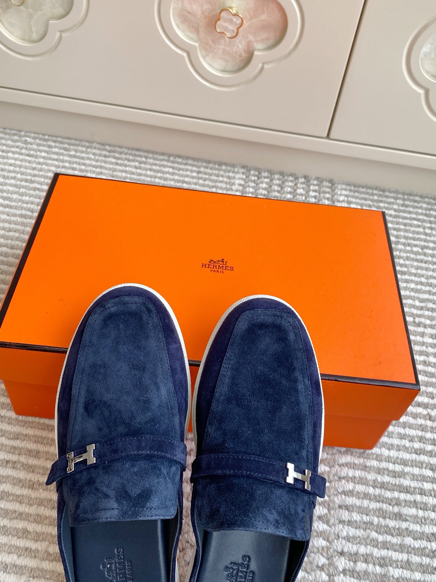 HM 25S MULES IN NAVY BLUE SUEDE WITH SILVER HARDWARE、mysite、Cacoeks