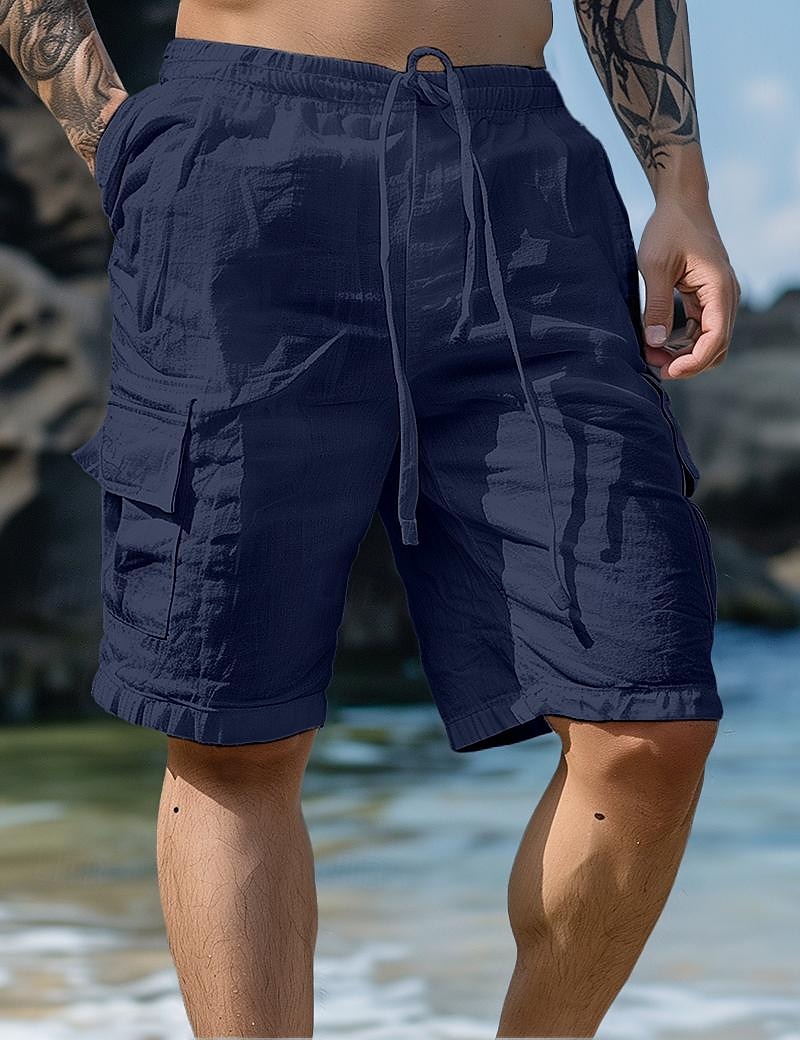 Men's Shorts Linen Shorts Summer Shorts Beach Shorts Drawstring Elastic Waist Multi Pocket Plain Knee Length Outdoor Beach Hawaiian Casual ArmyGreen Black Inelastic 2025 - $17.99 –P5