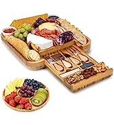 SMIRLY Bamboo Cheese Board and Knife Set: Large Charcuterie Boards Set & Cheese Platter - Unique ...