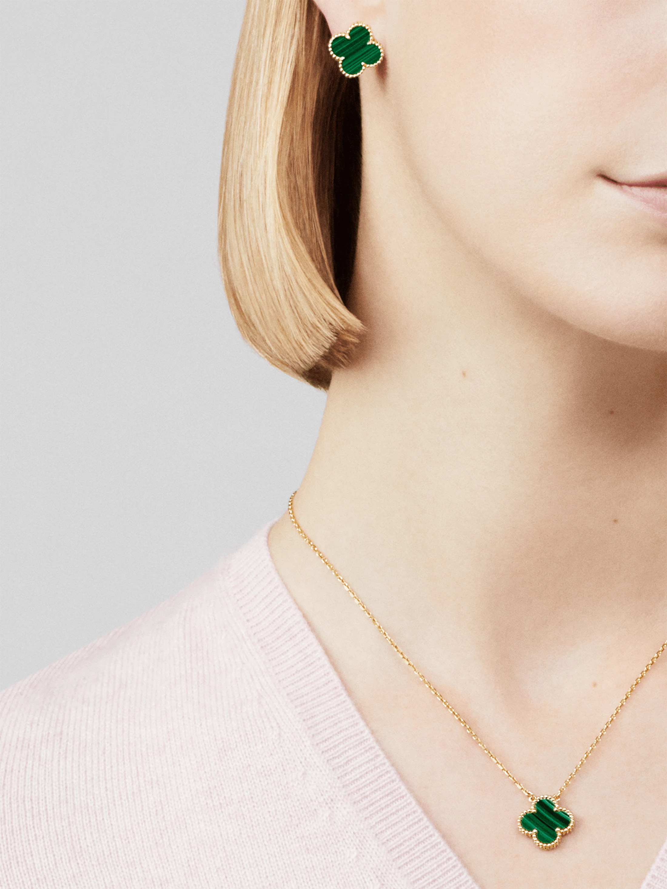 ヴィンテージ アルハンブラ イヤリング, イエローゴールド, マラカイト:2 石, Worn Alternative, Jewelry Earrings