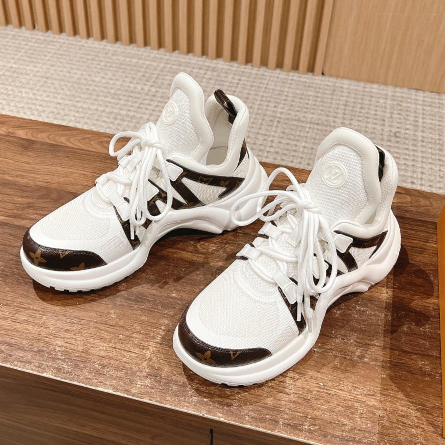 LV ARCHLIGHT SNEAKER IN WHITE CANVAS AND CHOCOLATE BROWN MONOGRAM CALFSKIN、mysite、Cacoeks