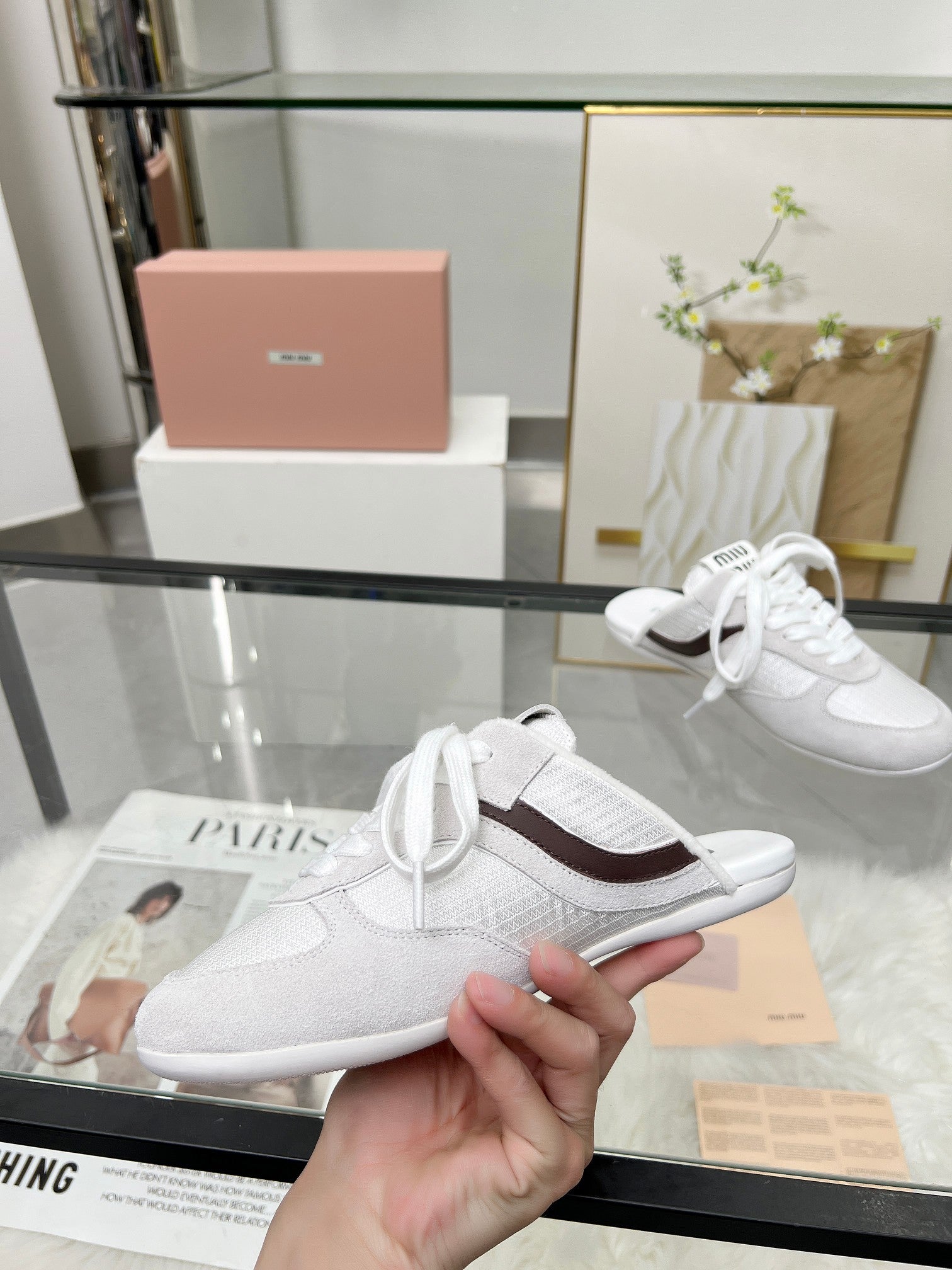 GYMNASIUM SNEAKERS MULES LIGHT GREY SUEDE AND WHITE TECHNICAL FABRIC、mysite、Cacoeks
