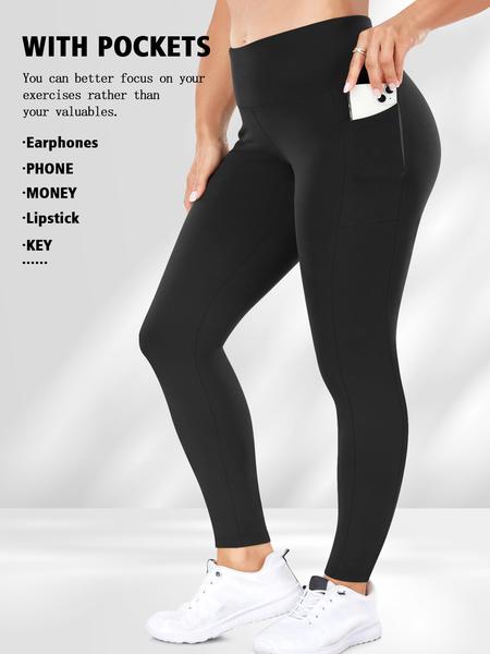 Plus Size Solid High Waist Leggings with Pocket, Summer Outfits, Casual High Stretch Skinny Pants for Women, Soft Comfortable Women's Bottoms for All Seasons