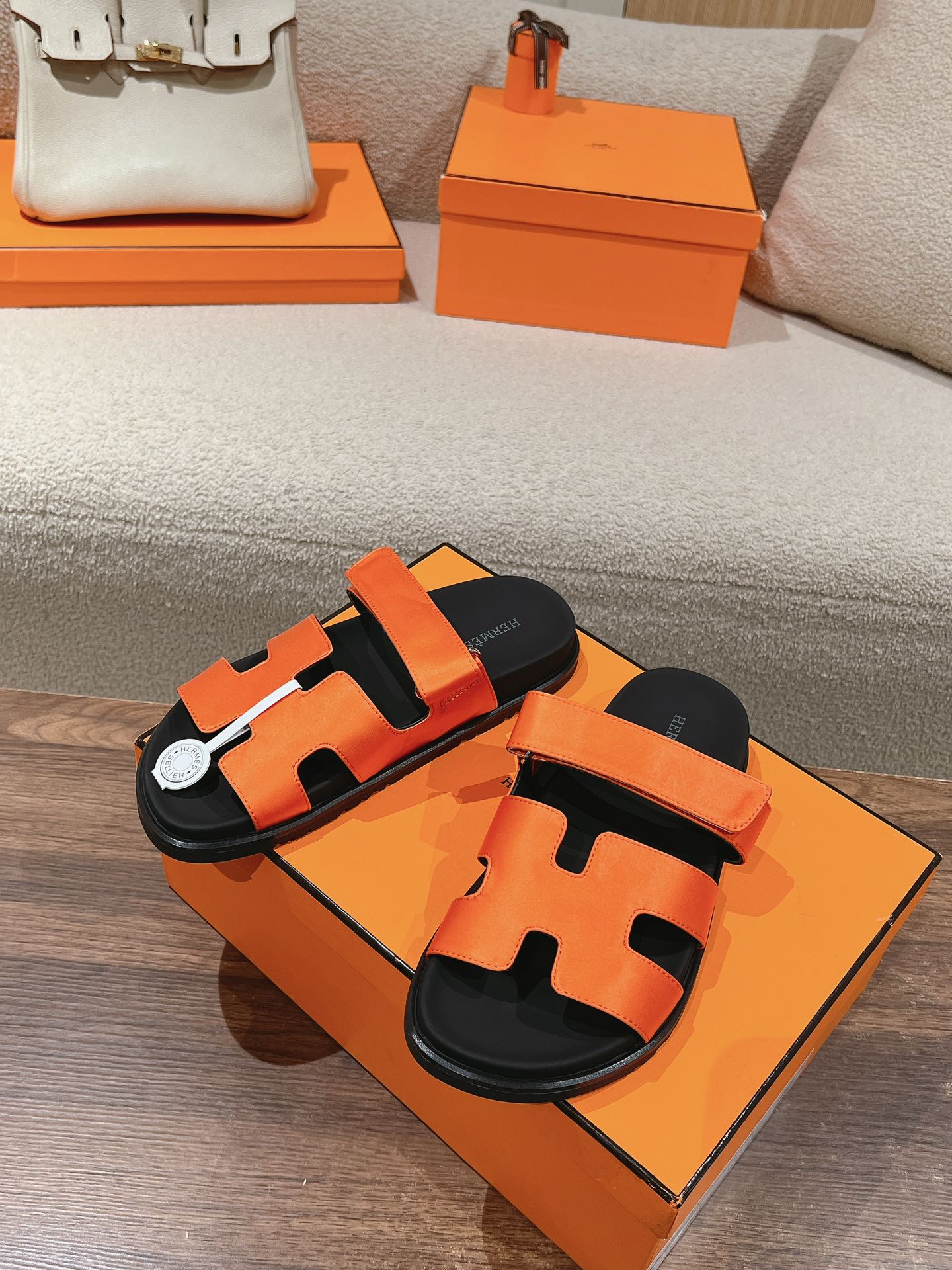 CHYPRE SANDAL BLACK MIX DARK ORANGE CALFSKIN、mysite、Cacoeks