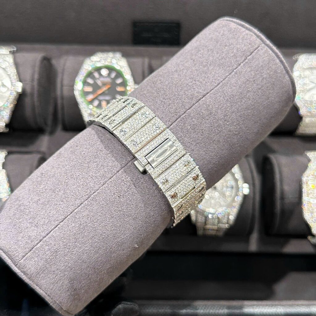 Đồng Hồ Cartier Santos Độ Full Kim Cương Thiên Nhiên Blue Dial 39 (8)