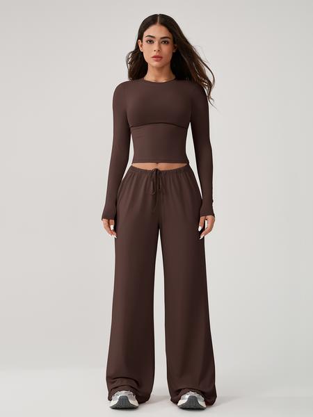 Two Piece Set Women's Home Clothing Set Soft and Skin Friendly Long Sleeved T-shirt Loose and Wide Leg Pants with Adjustable Drawstring Daily Leisure Travel Airport Travel Home Wear Women's Pajamas Set, Womenswear