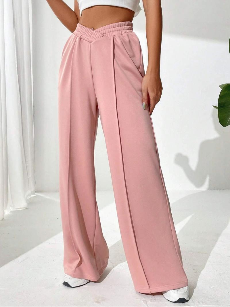 Women's Plain Elastic High Waist Wide Leg Sweatpants, Casual Comfy Trousers for Daily Wear Outdoor Sports, Women's Bottoms for Fall & Winter, Baggy Pants