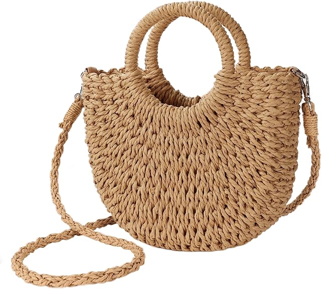 Women's Straw Beach Bag Woven Crossbody Bag Top Handle Bag Summer Wallet