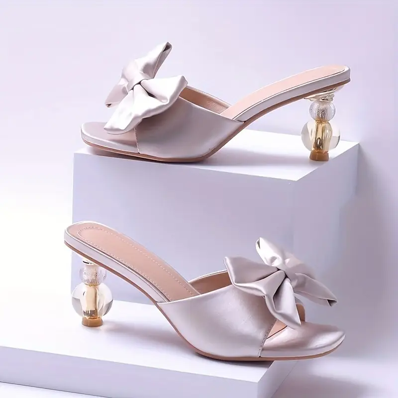Women s Bowknot High Heels, Fashion Solid Color Square Open Toe Sandals, Stylish Party Dress Shoes details 13