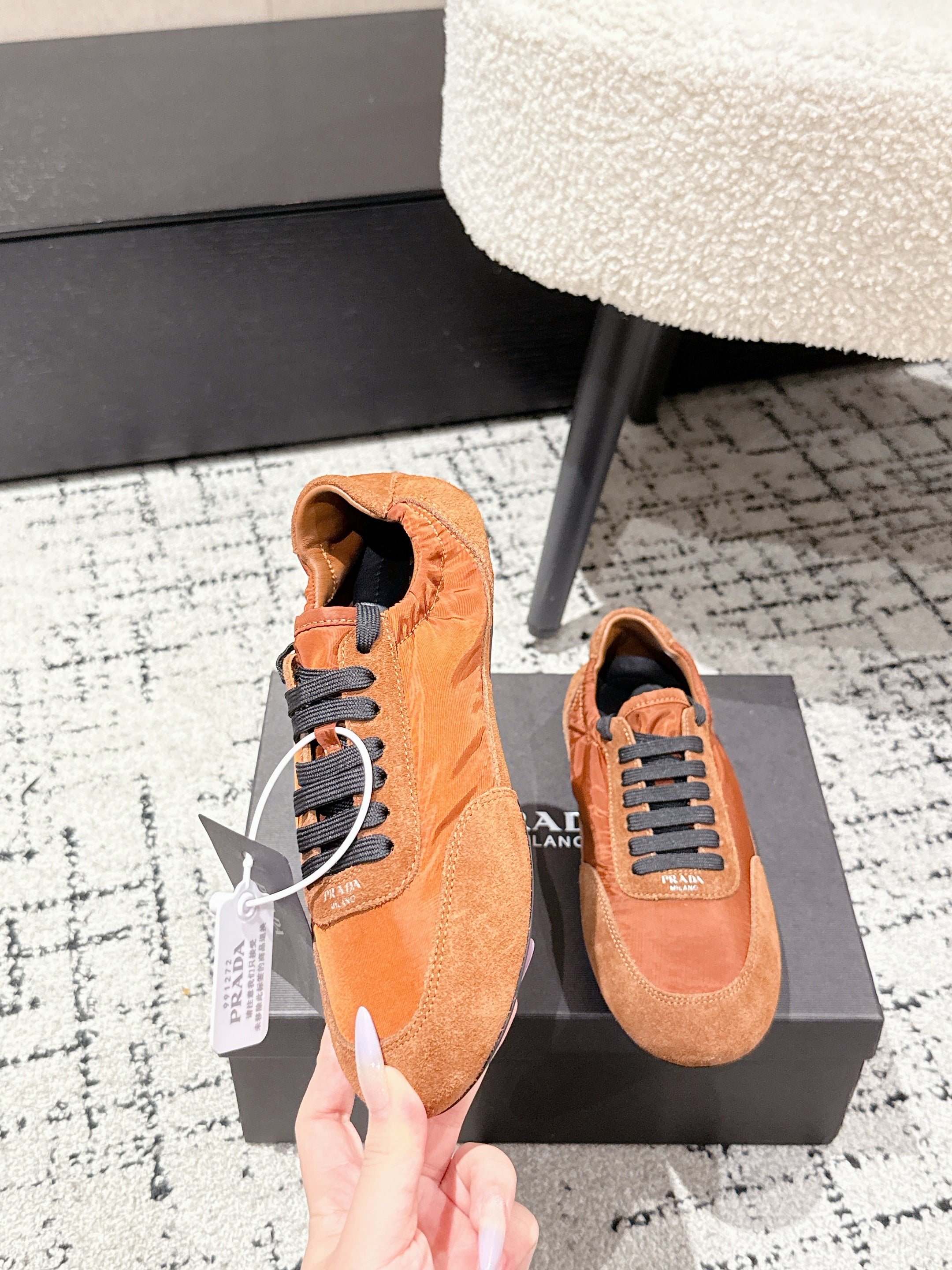 PRADA 25S COLLAPSE SNEAKERS IN BURNT ORANGE RE NYLON AND SUEDE、mysite、Cacoeks