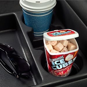  Ice Breakers Ice Cubes cinnamon flavored gum in a car cup holder
