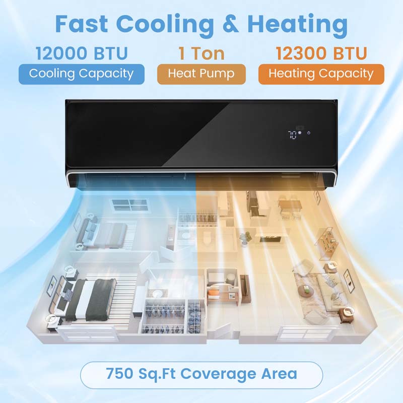 Eletriclife 12000 BTU 22 SEER2 208-230V Wifi Enabled Mini Split Air Conditioner and Heater with Alexa