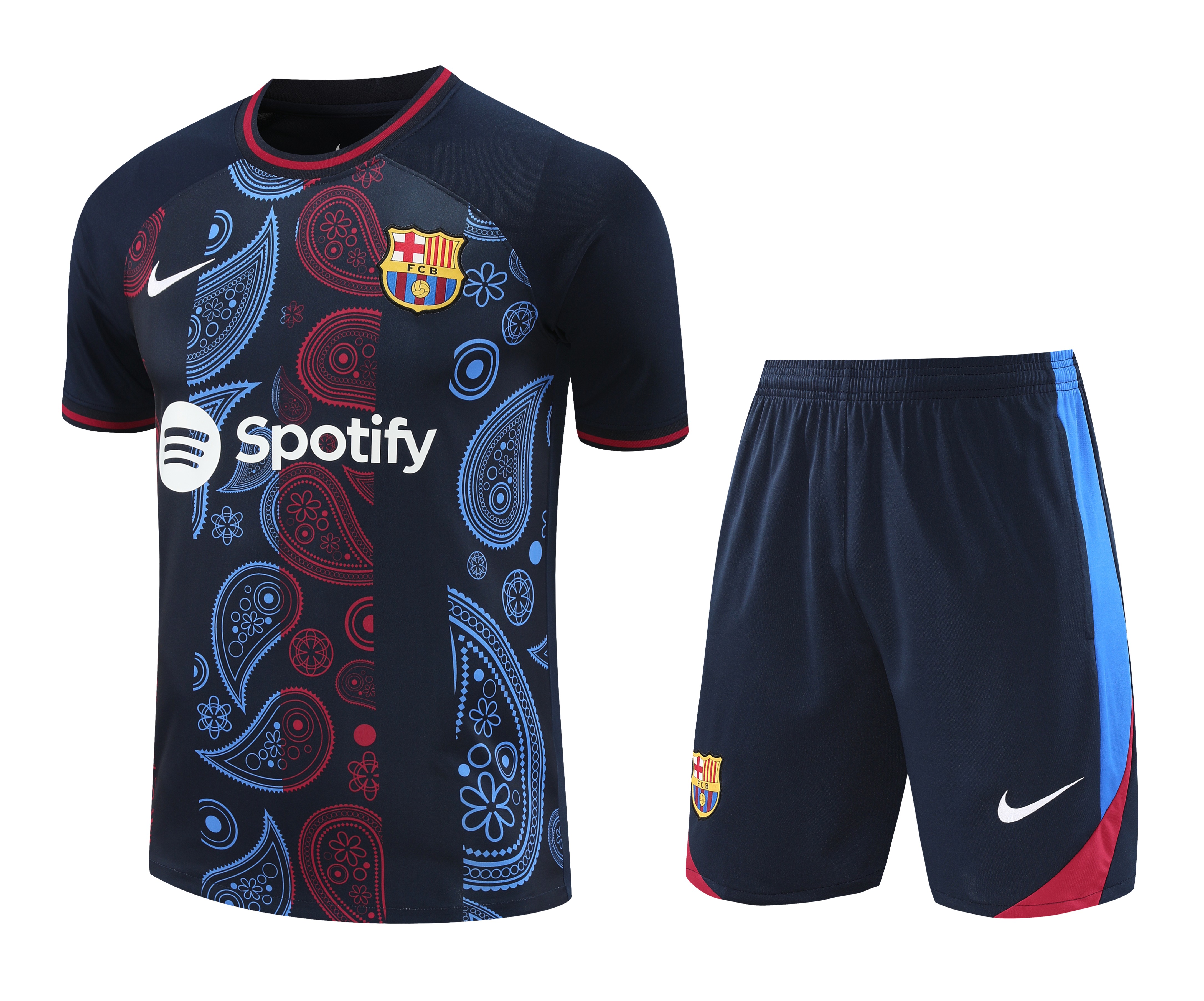 ManixJersey.com | Barcelona 24-25 Short-Sleeve Training Set - Blue with Pattern -Customize Name, Number and Patch | Worldwide Shipping
