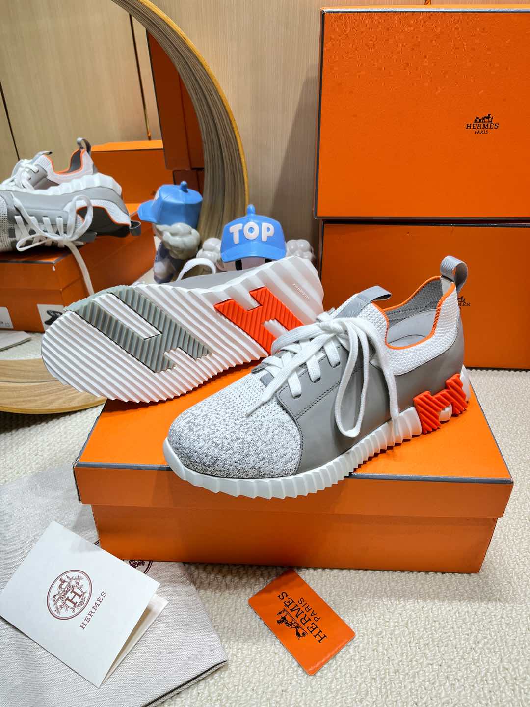 DEPART SLIP-ON SNEAKER IN WHITE MIX MOUSE GRAY KNIT AND CALFSKIN、mysite、Cacoeks