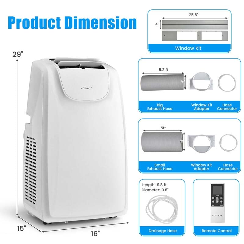 Eletriclife 11500 BTU Dual Hose Portable Air Conditioner with Remote Control