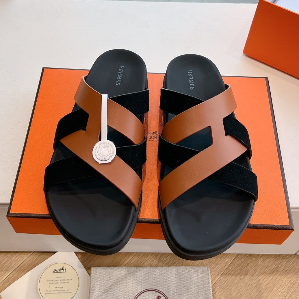 KAZIMIR SANDAL IN BRONZE BROWN CALFSKIN AND BLACK SUEDE、mysite、Cacoeks