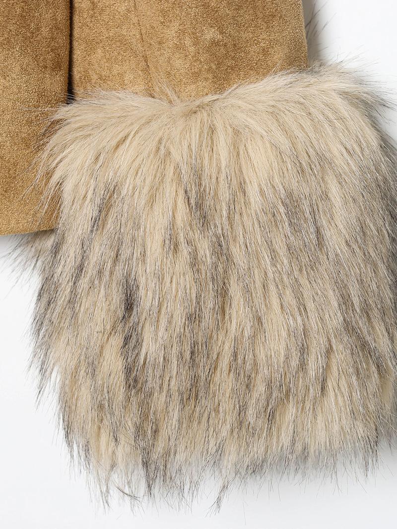 Women's Vintage Suede Jacket Coat, Faux Fur Trimmed Collar Cuffs and Button Design, Slim Fit Fall Winter Fashion Outerwear