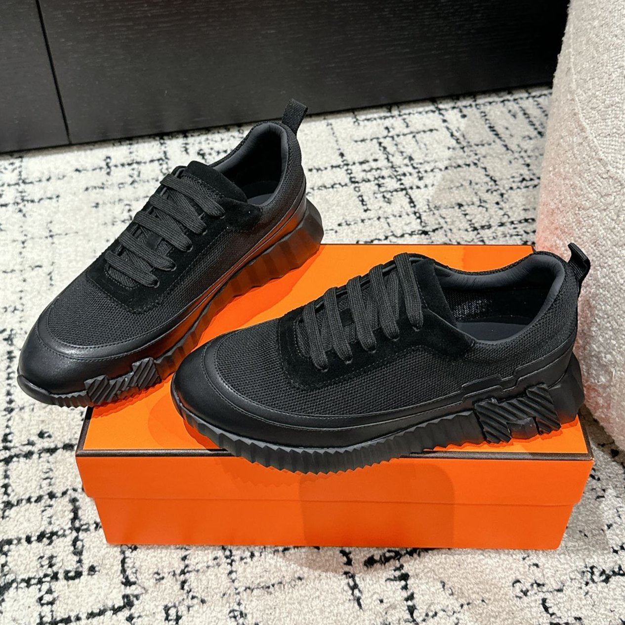 BOUNCING SNEAKER IN BLACK CALFSKIN AND FABRIC、mysite、Cacoeks