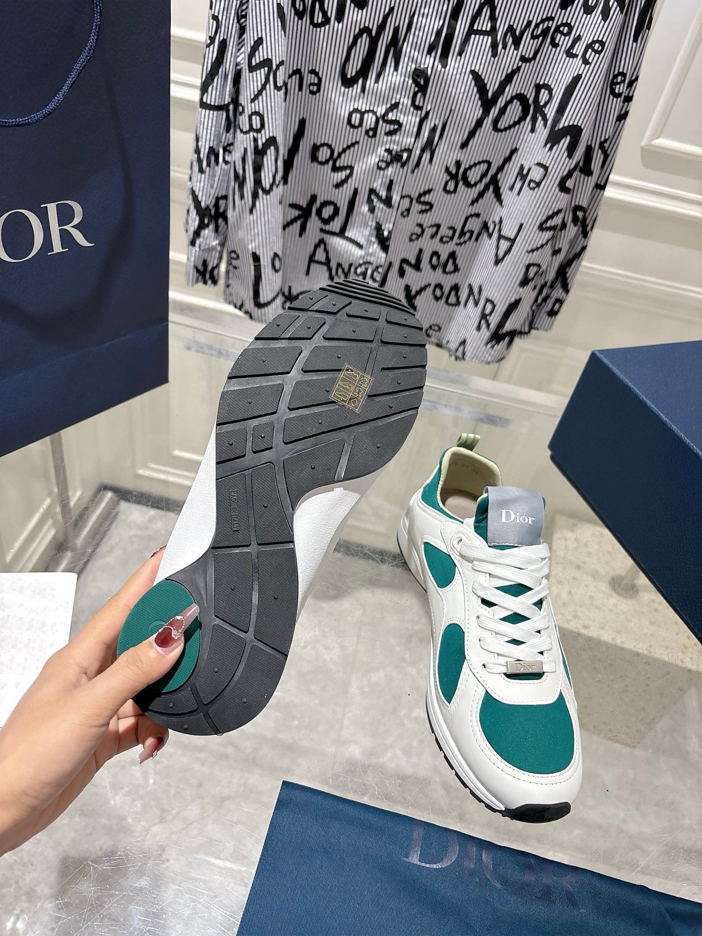 DIOR 25S MILE SERIES SNEAKERS 25MM IN WHITE DARK TEAL CALFSKIN、mysite、Cacoeks