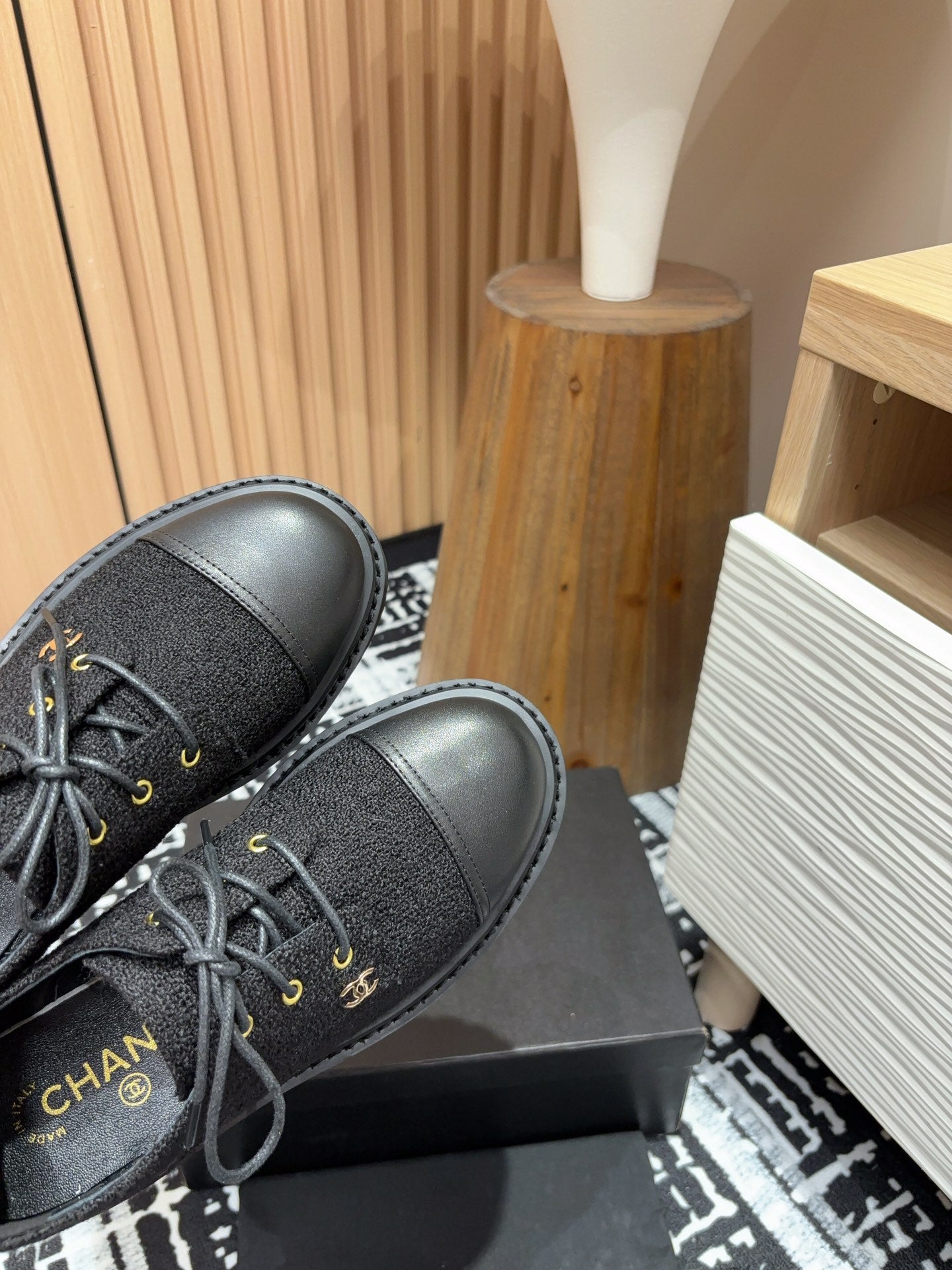 CC OXFORD SHOES IN BLACK TWEED AND CALFSKIN、mysite、Cacoeks