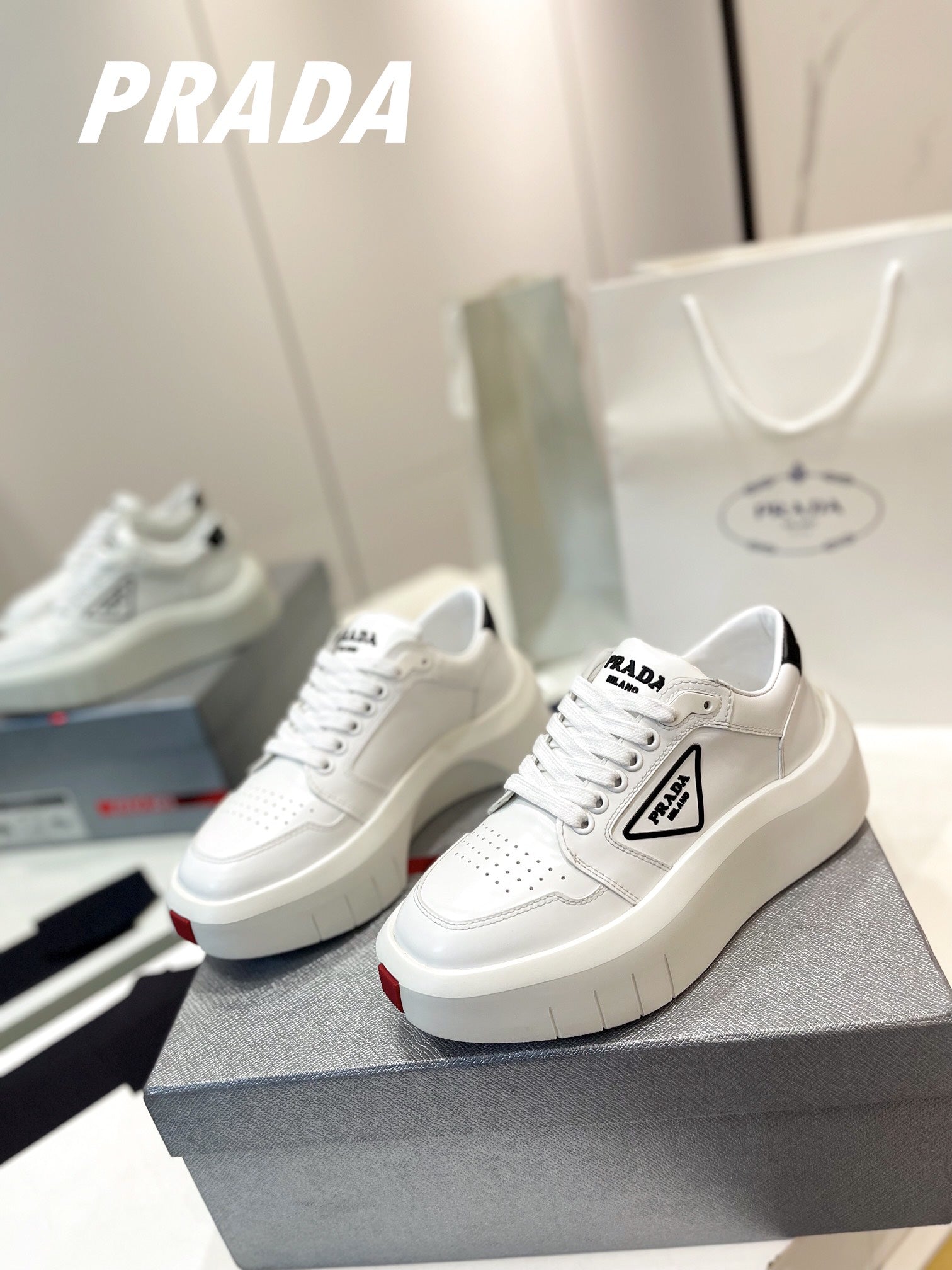 PRA DOWNTOWN THICK-SOLE SNEAKERS WHITE CALFSKIN、mysite、Cacoeks
