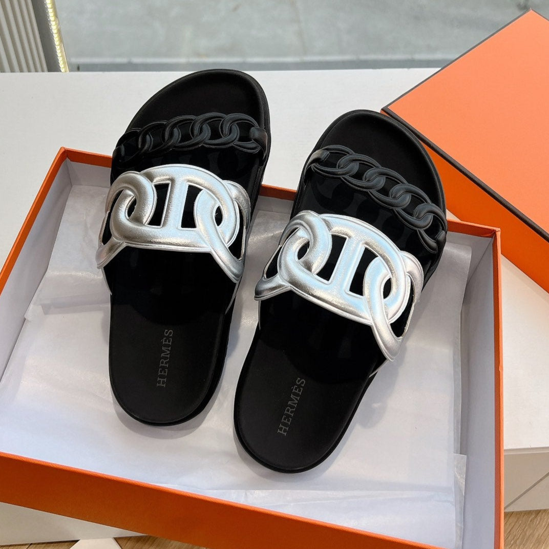 EXTRA SANDAL IN SILVER MIX BLACK CALFSKIN、mysite、Cacoeks