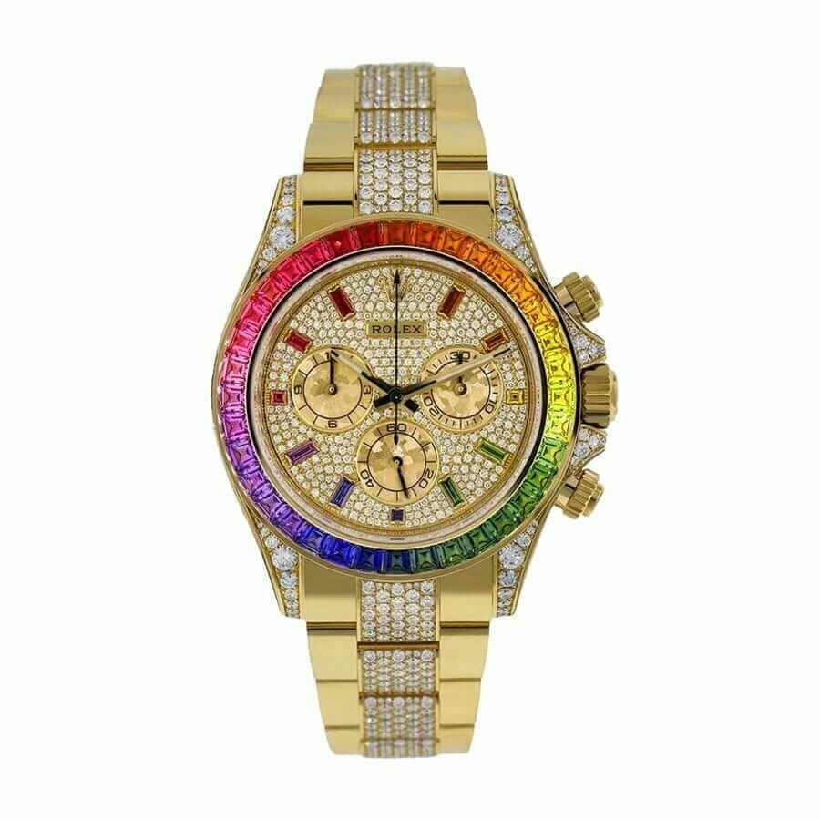 rolex daytona diamond rainbow edition yellow gold 116595rbow iced out 1