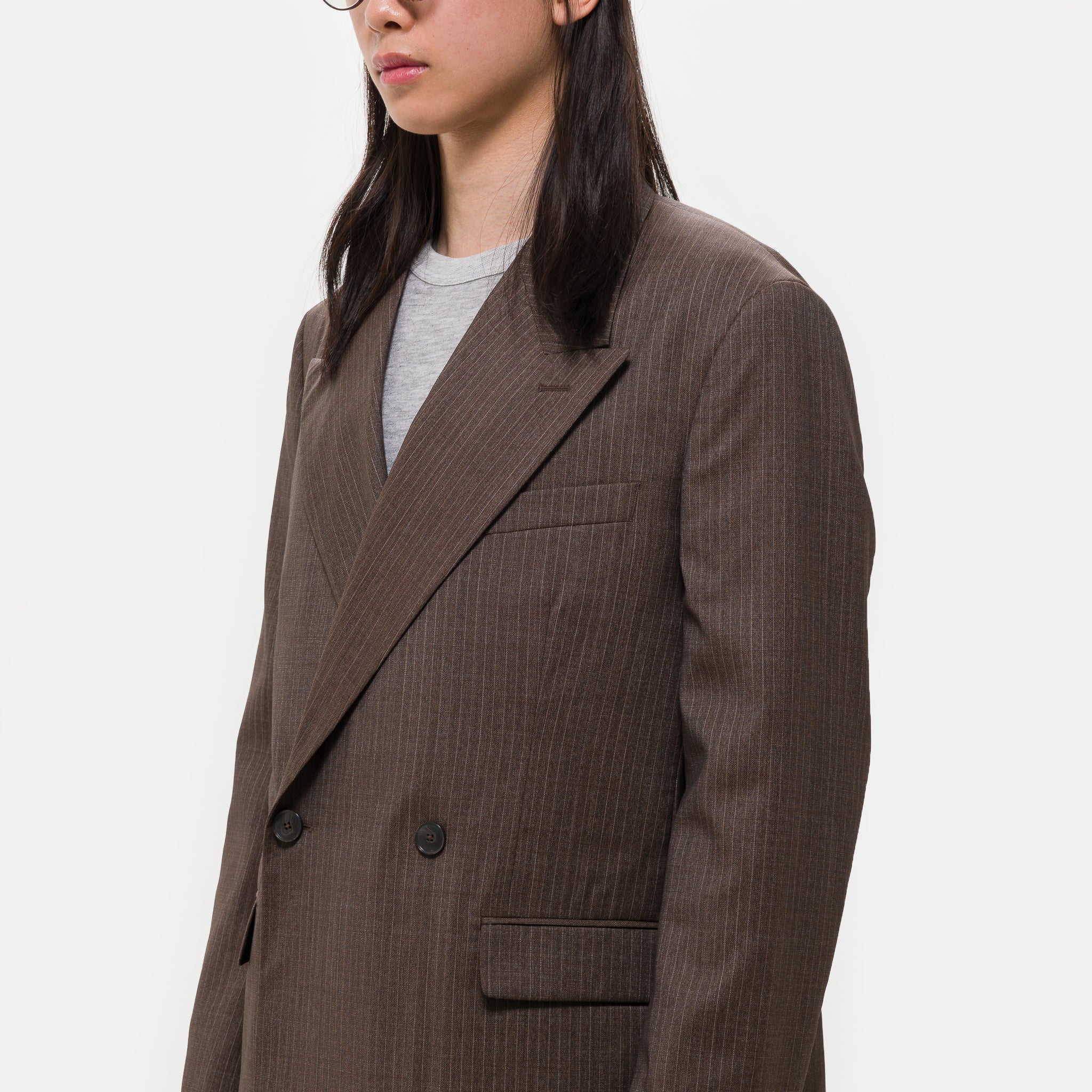 Double Breasted Blazer in Nutmeg Vintage Stripe