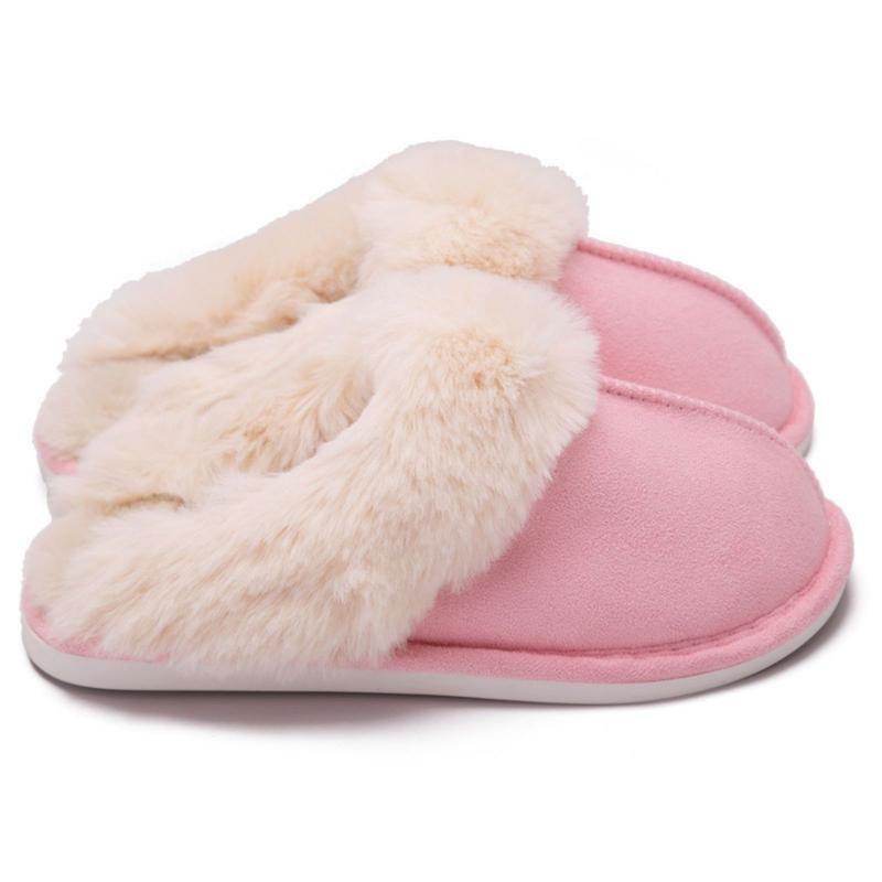 Warm Women's Plush Fleece-Lined Slip-On Moccasin with Fluffy Detail - Non-Slip Winter Home Slippers on Flat Platform Sole. So Cozy!