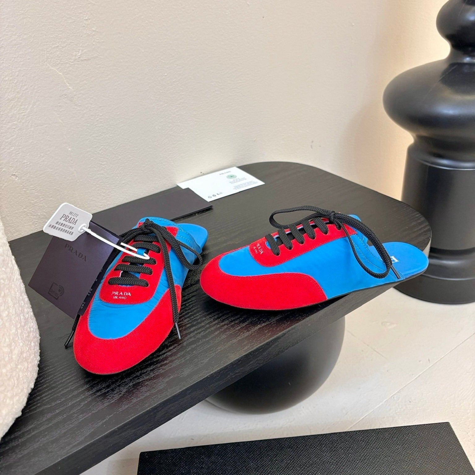 SNEAKER MULES IN BLUE NYLON AND RED SUEDE、mysite、Cacoeks