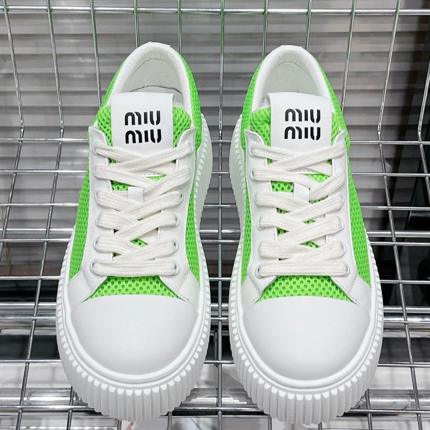 SNEAKERS THICK-SOLED SHAMROCK COLOR MESH COWHIDE、mysite、Cacoeks