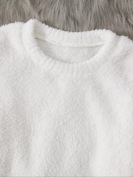 Women's Two-Piece Casual Set, Solid Color Long Sleeve Top & Elastic Wide-Leg Pants Pjs, Comfortable Minimalist Round Neck Sleepwear