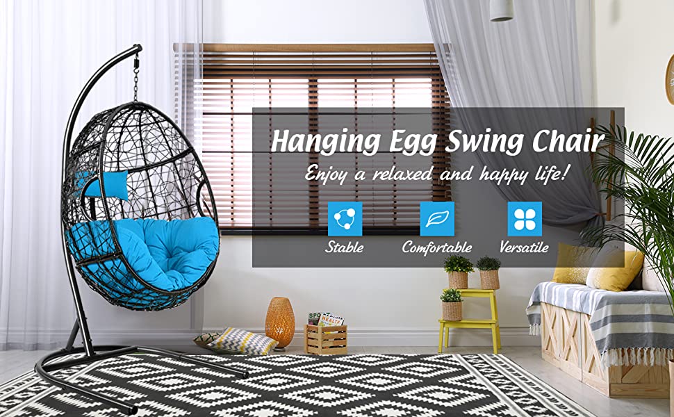 Outdoor Hanging Egg Chair Swing Hammock Chair Set with Stand & Cushion