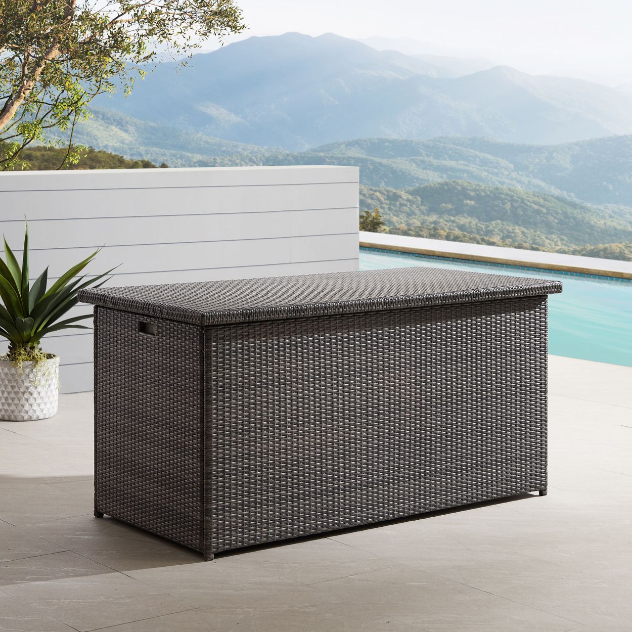 Angled view of the storage box lid closed