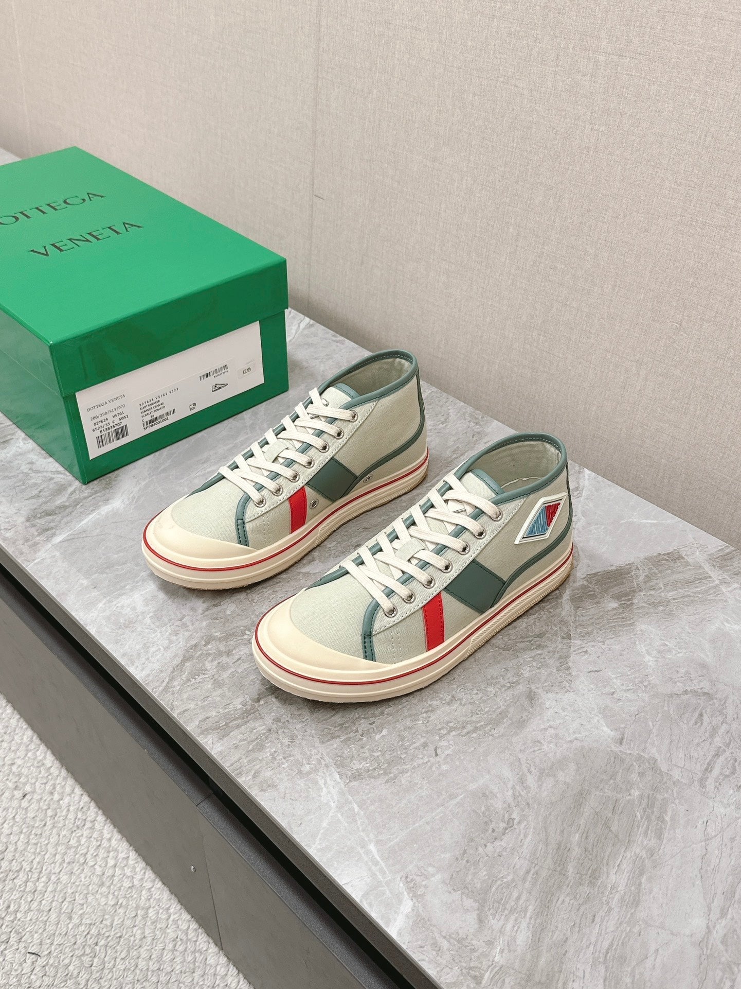 ELIOT SNEAKER IN GREEN PASTEL CANVAS AND CALFSKIN、mysite、Cacoeks