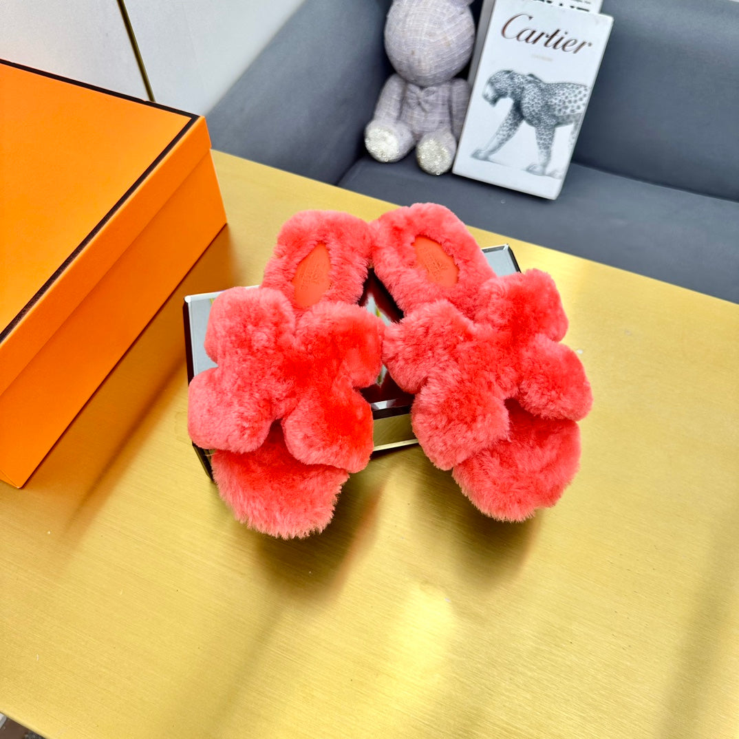 0RAN SHEARLING SANDALS RED PINK、mysite、Cacoeks