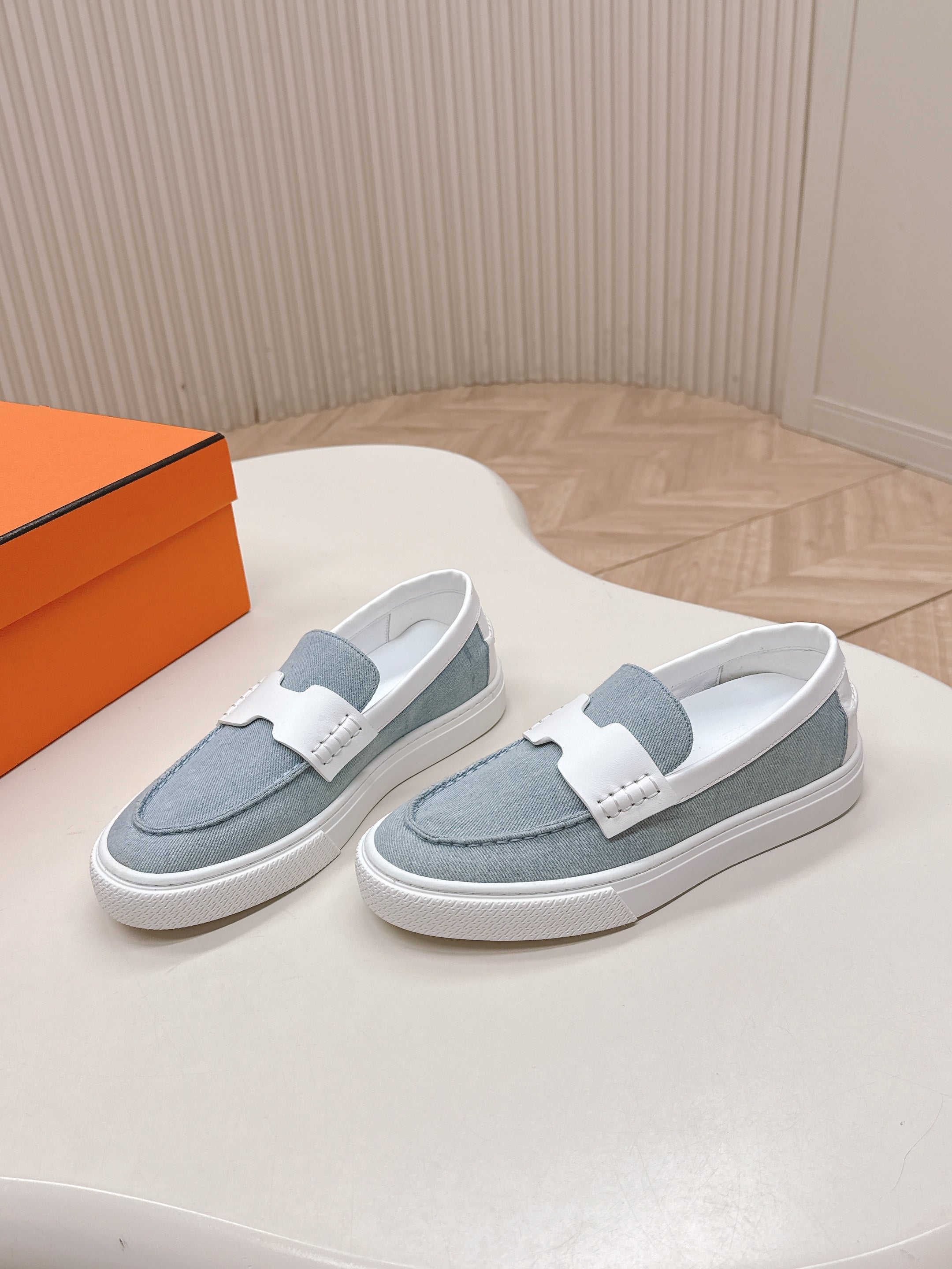 HM 25S SLIP-ON IN BLUE DENIM AND WHITE LAMBSKIN、mysite、Cacoeks