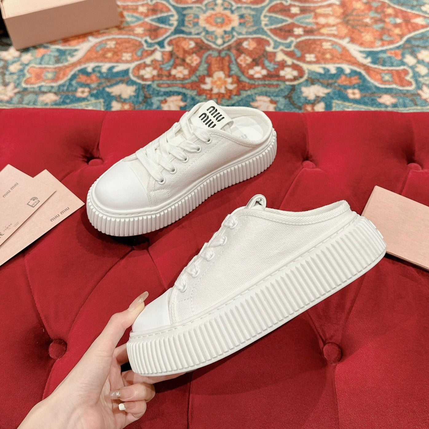 Sneakers Mules White Canvas、mysite、Cacoeks