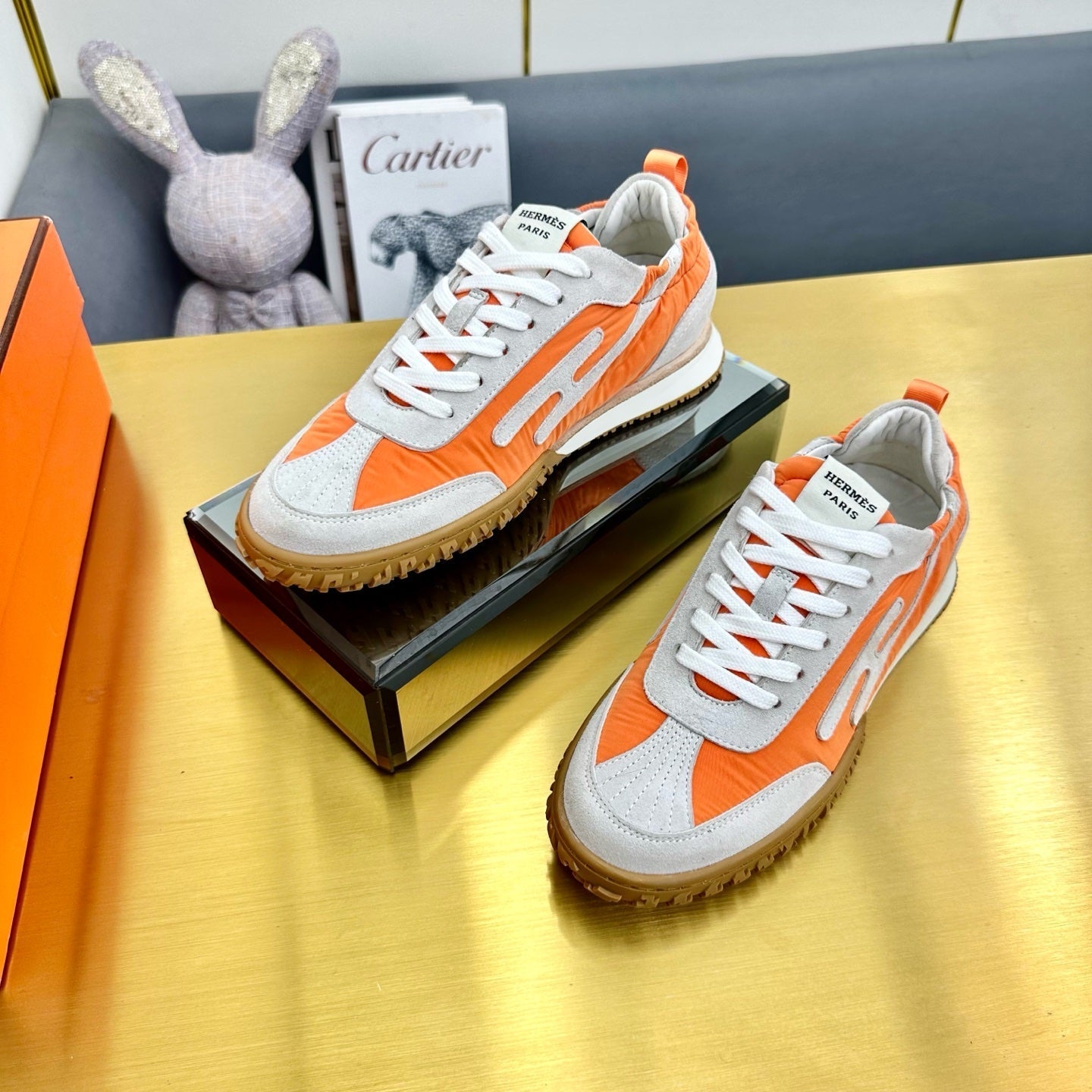 JET SNEAKER IN PALE GRAY SUEDE MIX ORANGE CALFSKIN、mysite、Cacoeks